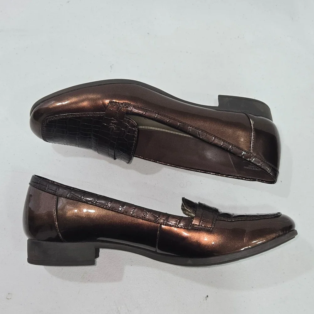 Anne Klein Vittorio iFlex Bronze Metallic Croc Loafers Womens Size 9M